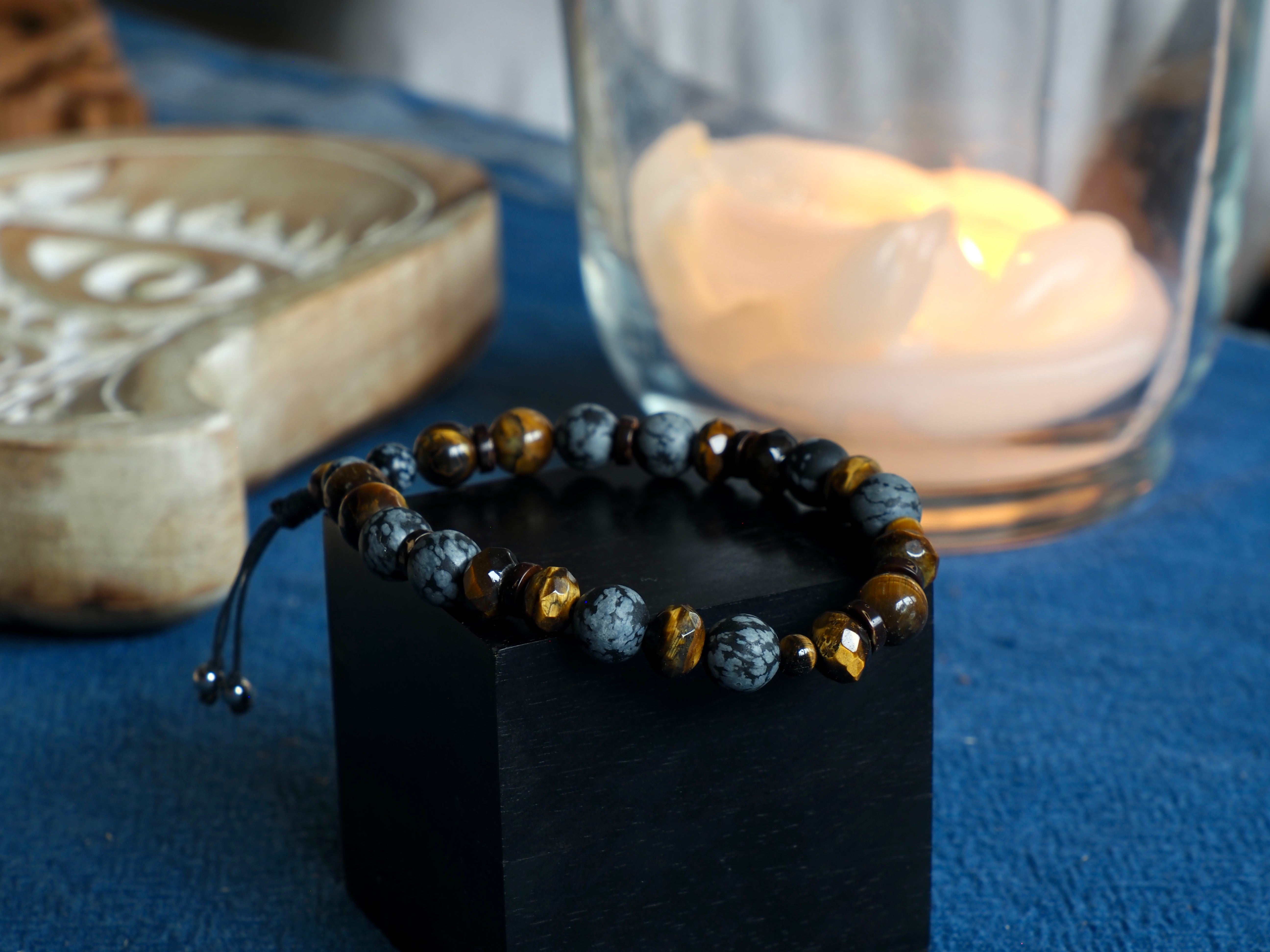 Tigereye and Snowflake Obsidian Bracelet