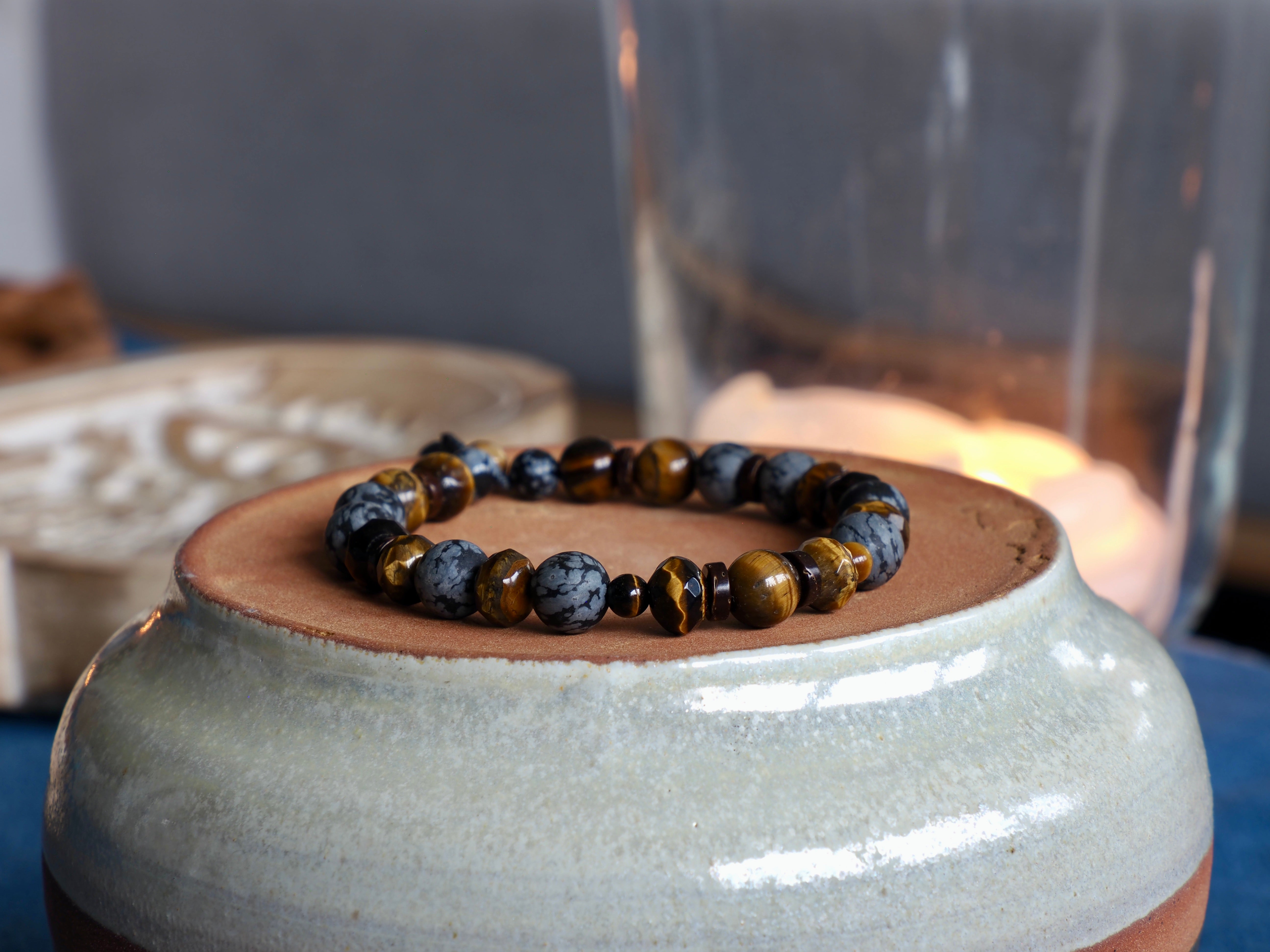 Tigereye and Snowflake Obsidian Bracelet