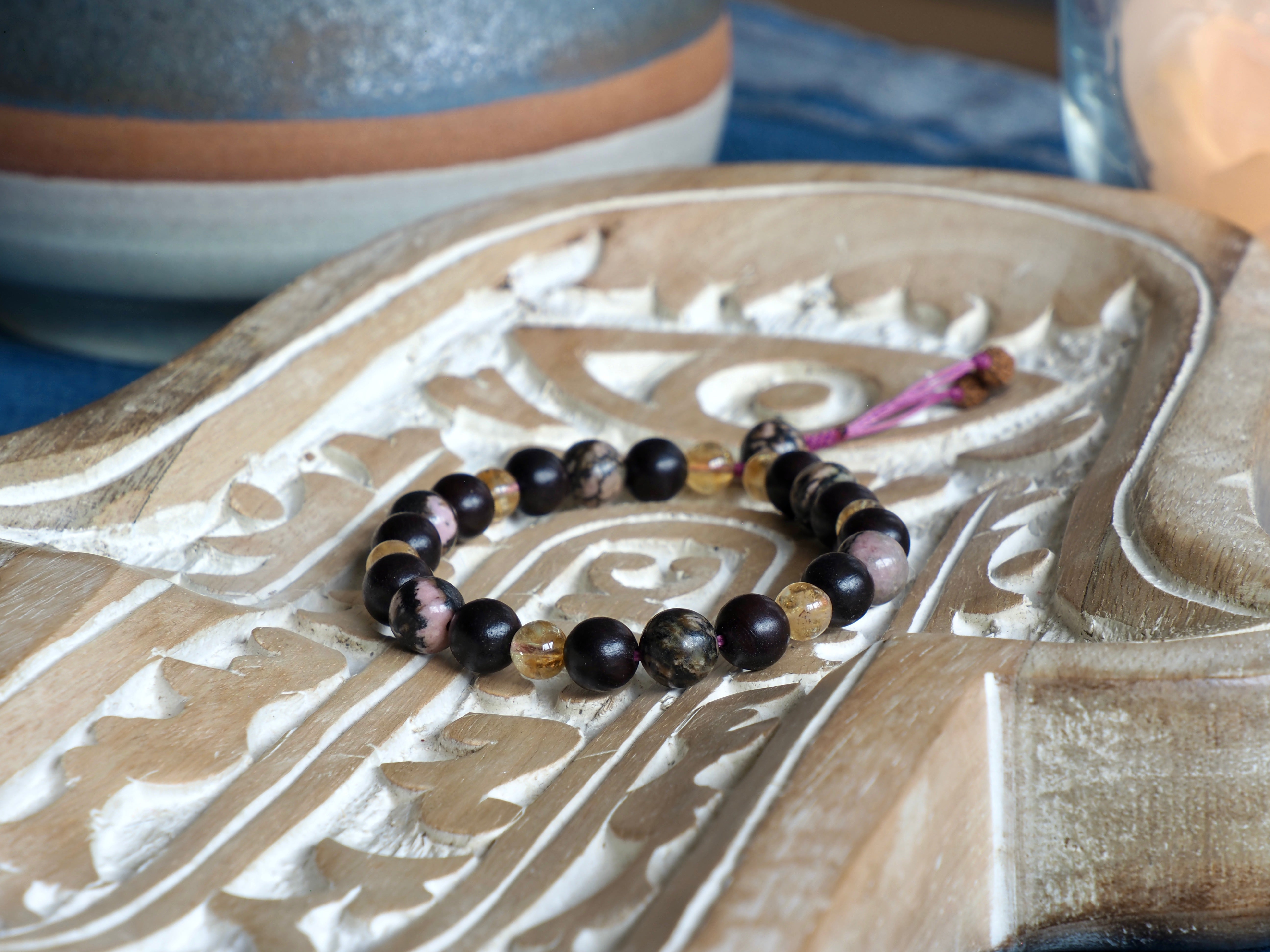 Rhodonite, Rosewood and Citrine Bracelet