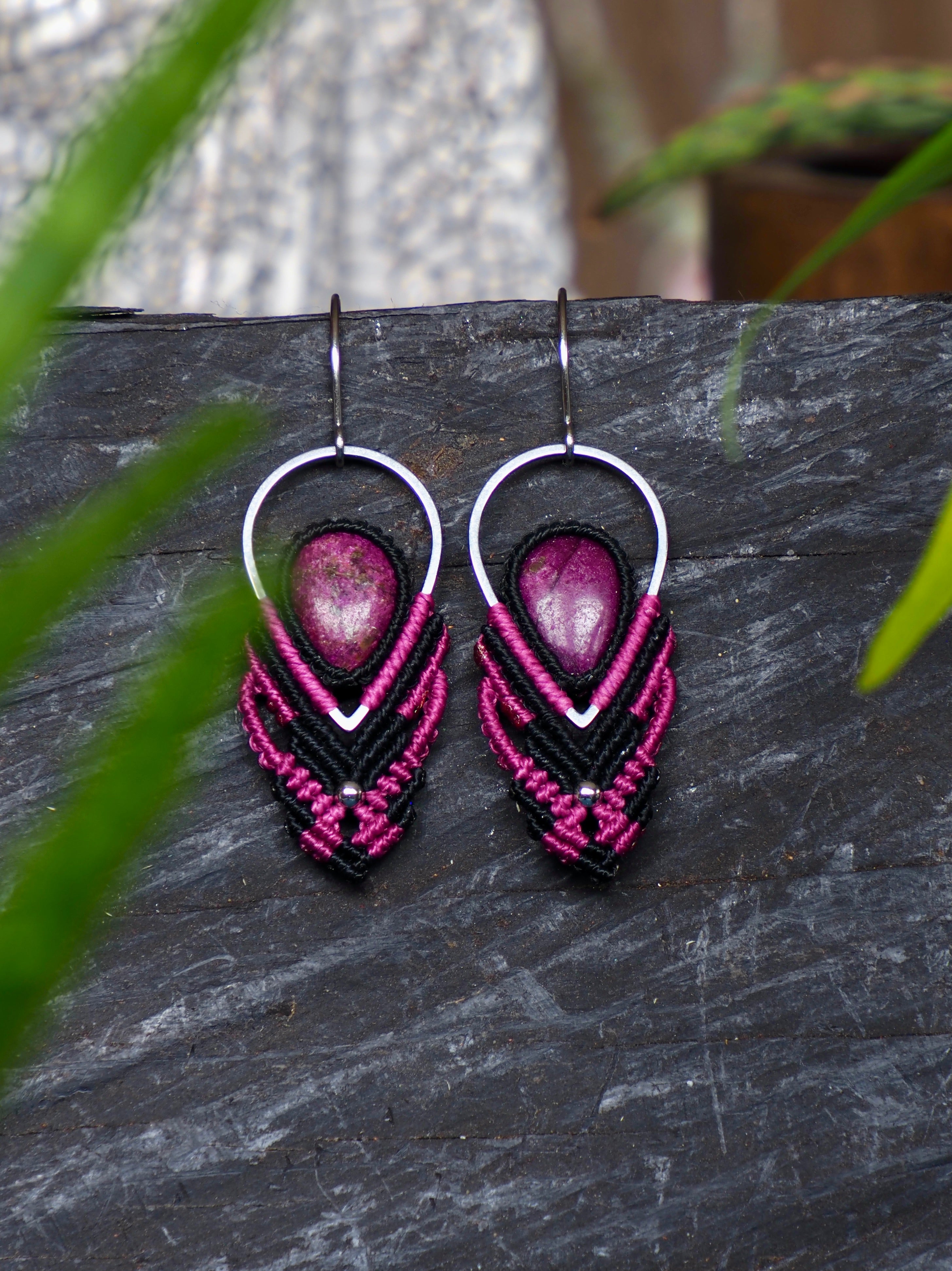 Purple and Black Tribal Style Earrings